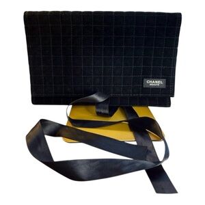 Chanel Beaute black quilted velvet pouch or cosmetic bag,
